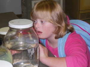 Emily is fascinated with the specimens in jars.